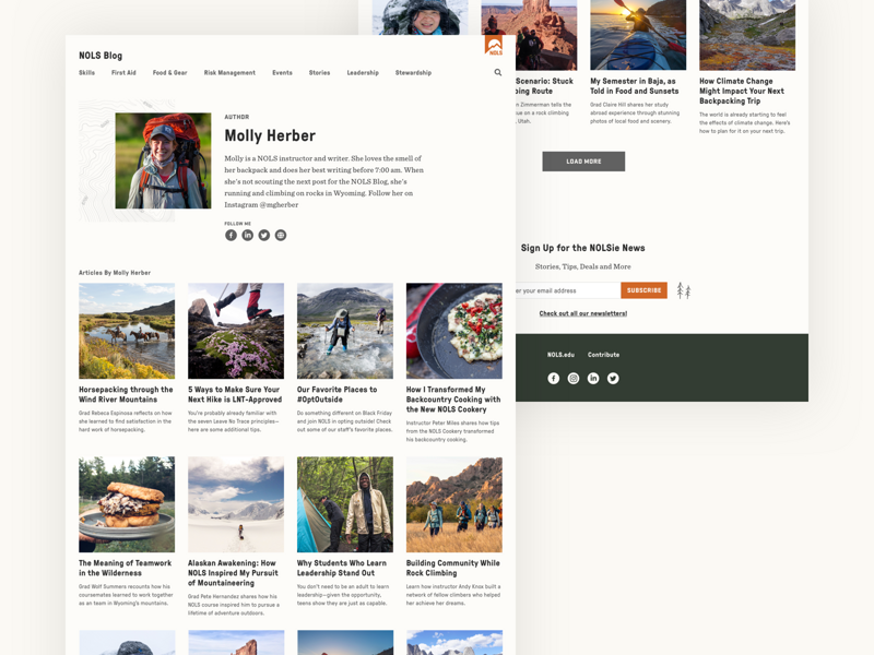 A mockup of the redesigned NOLS blog author pages.