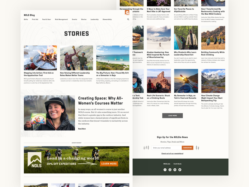 A mockup of the redesigned NOLS blog category pages.