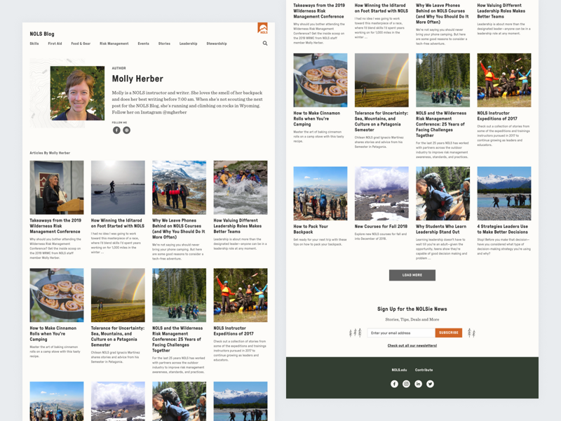 The NOLS blog author page after the redesign.