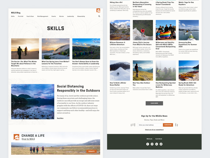 The NOLS blog category page after the redesign.