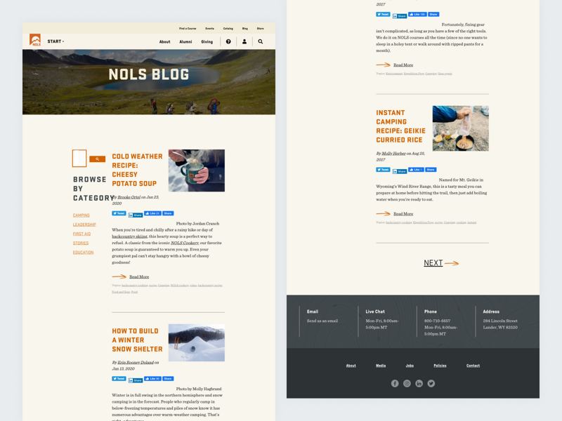 The NOLS blog category page before the redesign.