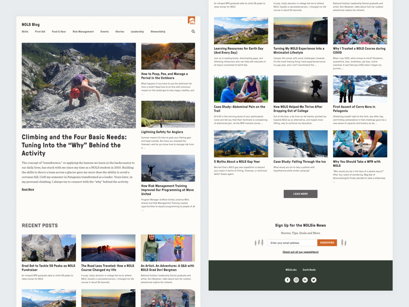 The NOLS blog homepage after the redesign.