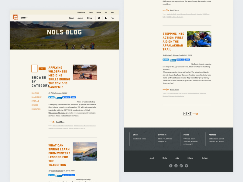 The NOLS blog homepage before the redesign.