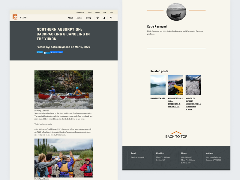 The NOLS blog post page before the redesign.